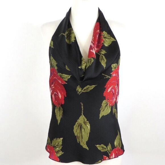 TRINA TURK | 100% Silk Drape Front Halter Top Rose Print Women’s Size Medium - Picture 1 of 9